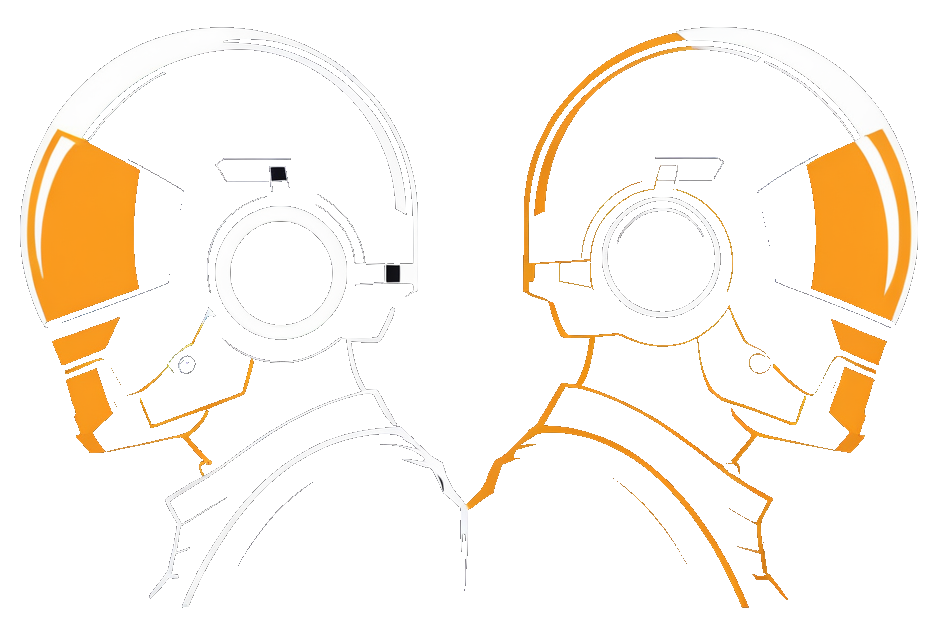 Thumbnail Logo for Game Showcase site. Two space pilots back to back